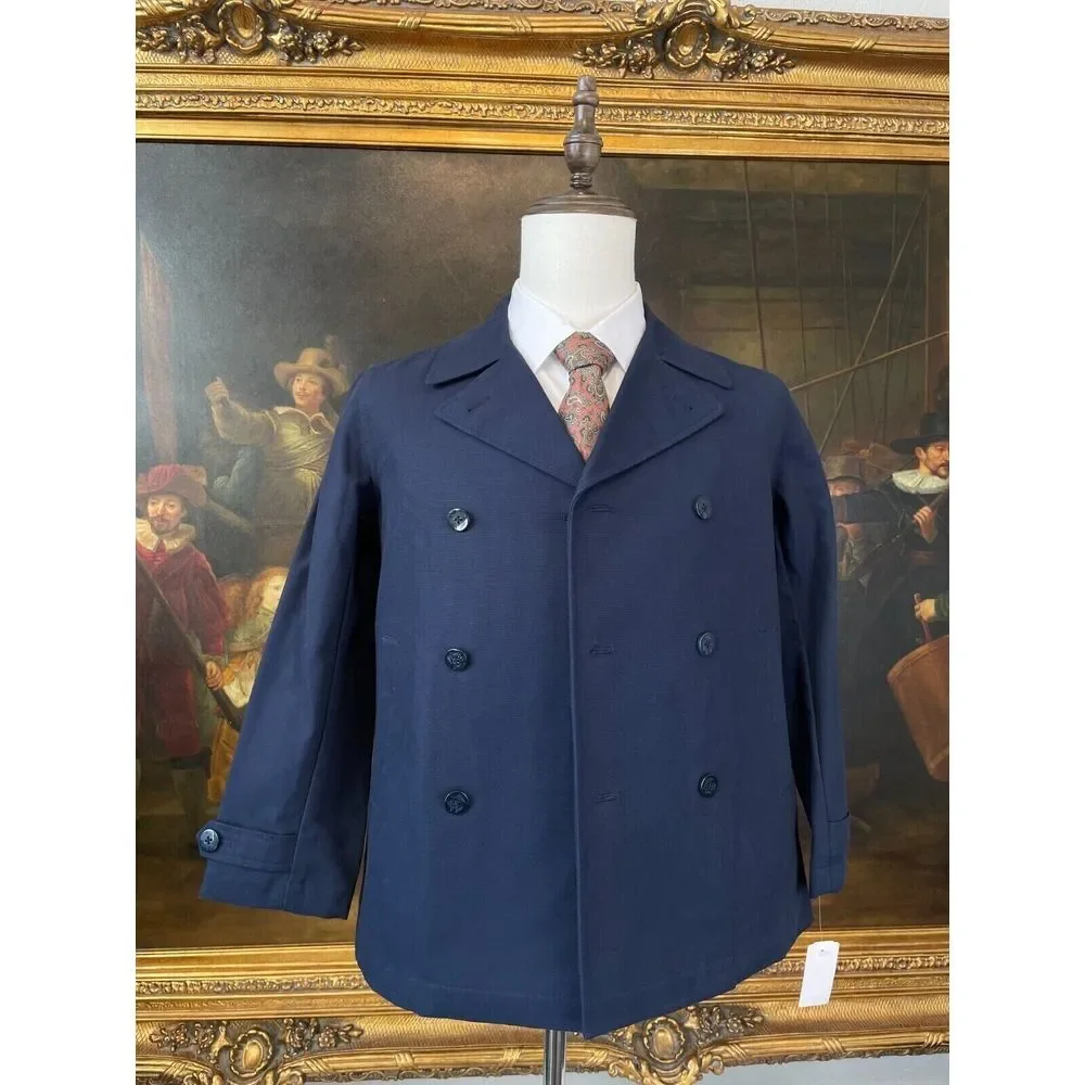 NWT Brooks Brothers Boy's M Unstructured Navy Canvas Double Breasted Blazer 5246